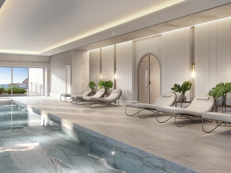 Piscina interna aquecida com raia do Glória Residencial
